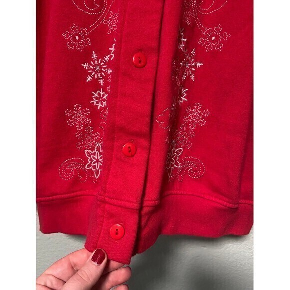 Holiday Traditions Women's Red and White Button Christmas Snowflake Sweater L - Picture 4 of 9